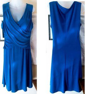 Blue Slimming Dress Sleeveless, Draped Front
